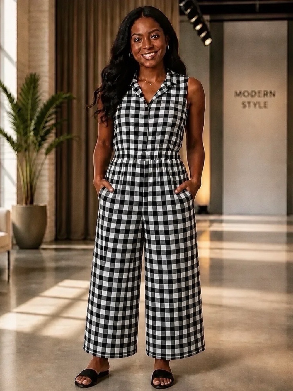 LuLaRoe Kathy Black & White Wide Leg Cropped Jumpsuit Size 2XL